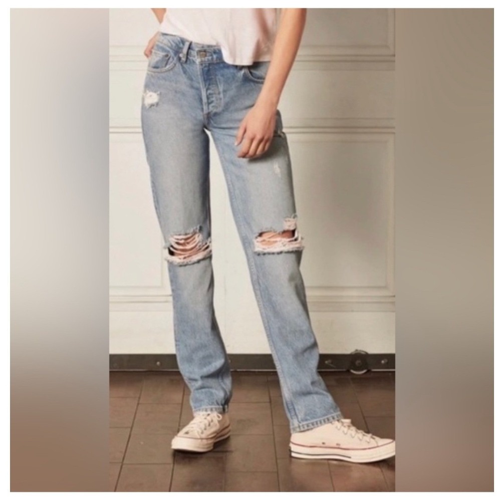 Boyish The Casey Straight Jeans 28 Distressed High Rise Organic Eco Friendly